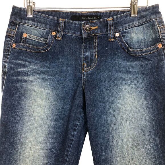 Calvin Klein Womens Denim Bermuda Shorts Size 8 Mid-Rise Casual Blue Stretchy - Picture 2 of 9